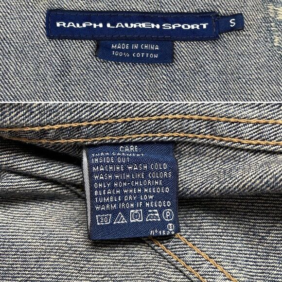 Ralph Lauren Sport Blue Denim Front Zip Trucker Jacket  Distressed Size Small - Picture 13 of 13